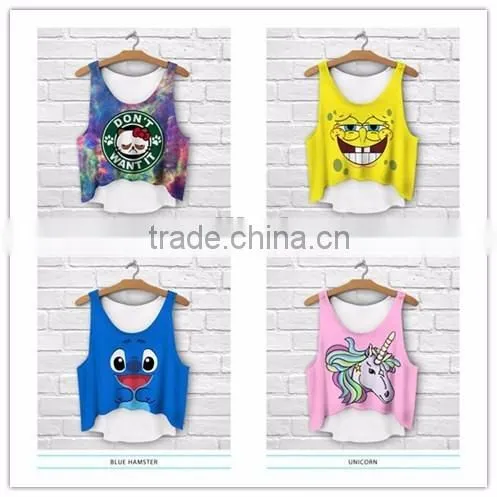 Stringer Tank Top Wholesale Summer Short Sleeve Logo Print Custom Ladies Crop Top photo-6
