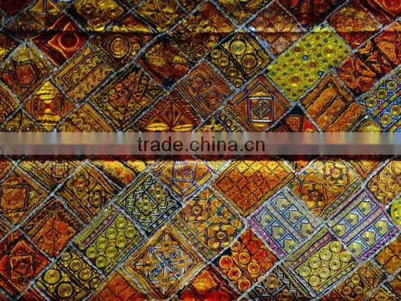 Vintage Maharaja Rug, Royal Golden Patchwork Handmade Carpet From India Old and Antique Also Used as Wall Art, Royal Wall Hangin photo-4