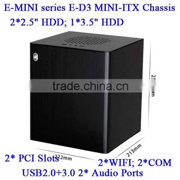 2014 New arrival E-MINI series E-D3 MINI-ITX Aluminum chassis with Standard ATX Power Supply optional 2* PCI Slots 2*COM