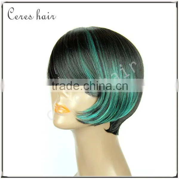 Ombre Green Full Lace Wigs Human Hair Wholesale Two Tone Lace Front Short Bob Wigs With Bangs photo-2