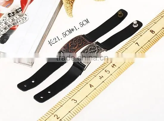 Black New Style Genuine Leather Bracelet Men Cuff Bracelet Wristband photo-3