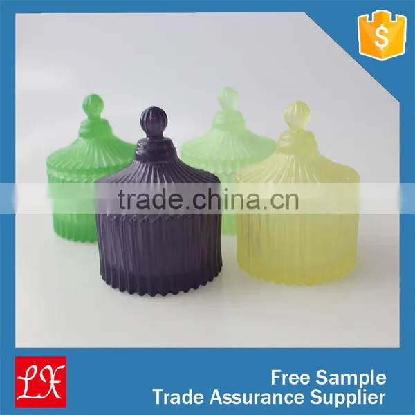 LXHY-8749 Cylinder Color Frosted Glass Candle Holder With Glass Lid photo-4