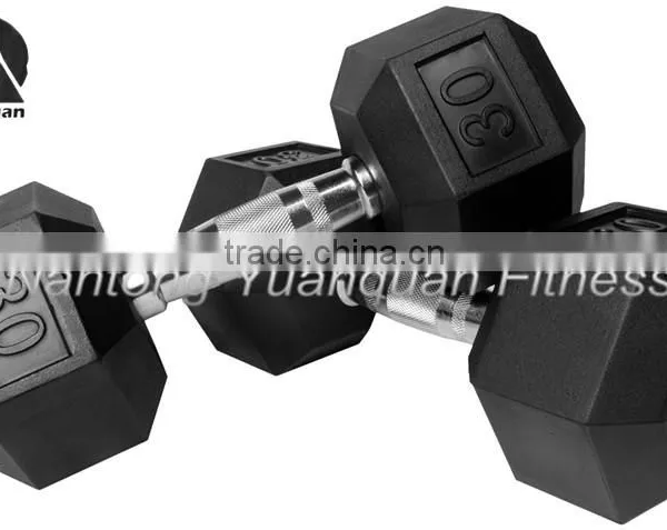Crossfit Gym Equipment Hex Rubber Coated Dumbbell With Chromed Steel Handle Most Popular