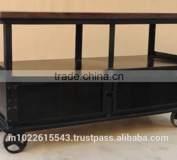 Industrial Side Table With Wheels, Metal Side Table, Metal Vintage tv Unit photo-4
