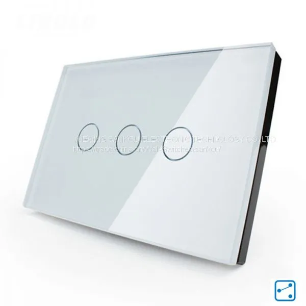 US Standard 110V/250V Three Gang Two Way Crystal Glass Panel Touch Light Switch photo-4