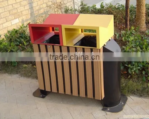 Roadside Decorative Wpc Wood Plastic Composite Trash Cans / Cylinder Cedar Slats Outdoor Dustbin photo-6