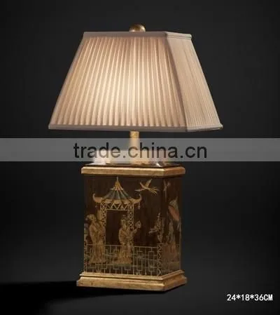 Antique Wood Carved Vase Shaped Table Lamp With Shade, Wooden Desk Lamp Painting With Sexy Leopard, Home Decorative Art & Crafts photo-6