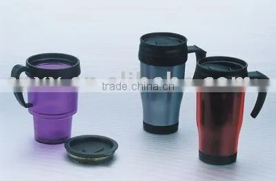 Promotional Paper Insert Plastic Coffe Travel Mug Double Wall Coffee Cup Car Mug With Handle photo-3