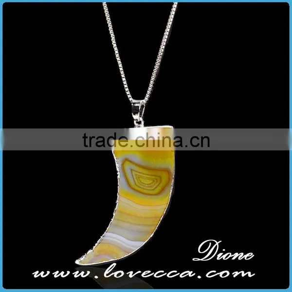 Ivory Shape Genuine Natural Agate Necklace Crystal Stone Pendant Necklace photo-4