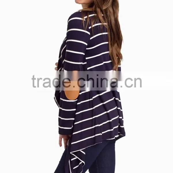 Most Popular Apparel Womens Knitted Cardigan Custom Plus Size Oversized Navy Striped Elbow Patch Cardigan Hot Sale photo-3