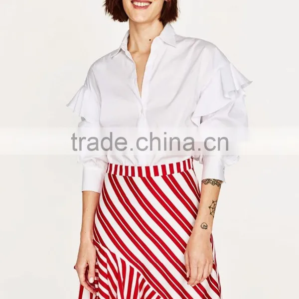 Office Skrirts Designs Wholesale Custom Made in China Striped Adults Tutu Skirts With Frill Mature Women in Skirts photo-2