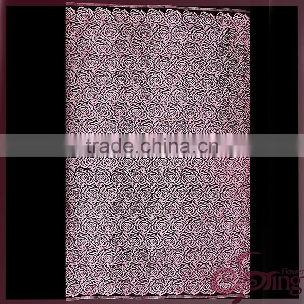 Pink Roset Embroidery Lace Fabric, Silver Metallic Mesh Lace Embroidery photo-5