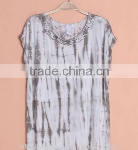 Tie Dye T-shirt for Women, Tie Dye Blouse With Metal Decoration photo-4