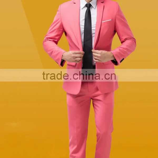 2015 New Style Pant Coat Design Men Wedding Suits Pictures Pink Bulk Wholesale Tuxedo