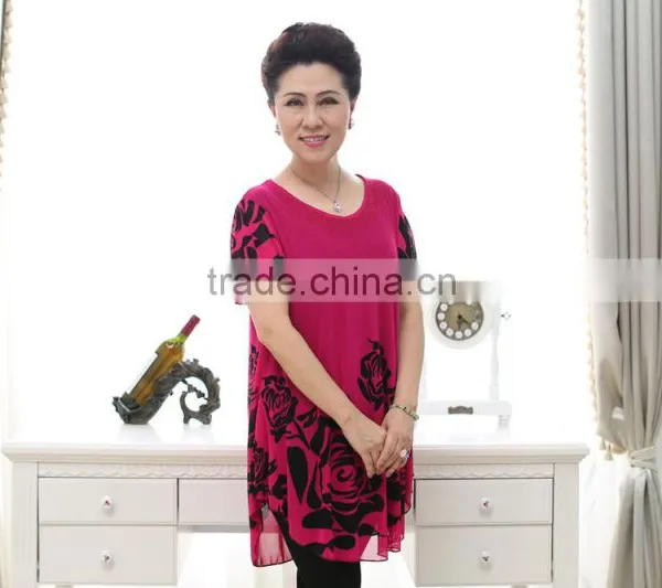 Middle Aged Women Fashion Beaded Lace Loose Printed Blouse photo-6