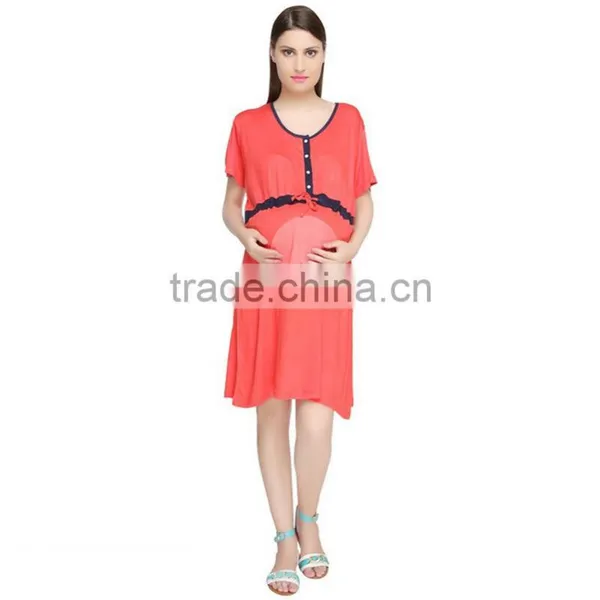 OEM Red Cotton Maternity Sleepwear Dresses Cheap Maternity Sleepwear