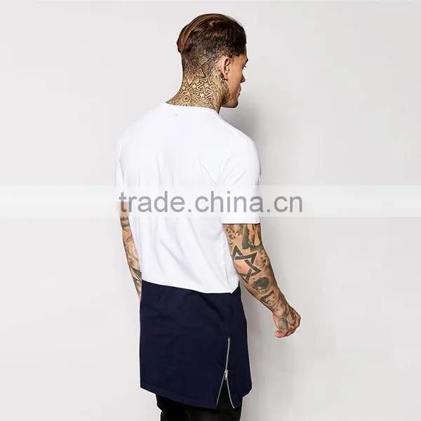 2015 Mens Long Tee Shirt 100% Cotton Short Sleeve Long Tee Shirt With Panelling and Side Zips photo-2