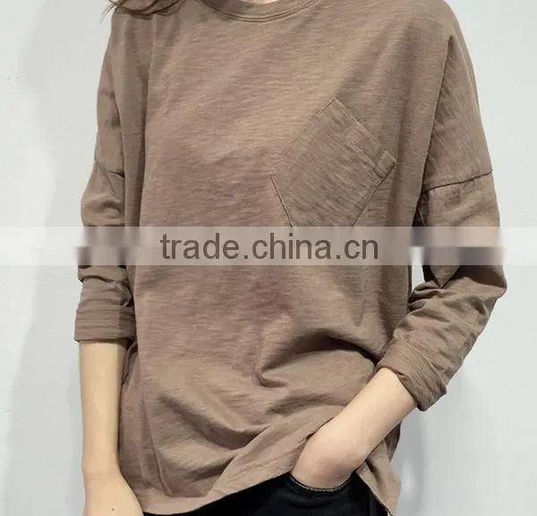 2016 New Fashion Long Sleeve Casual Women T-shirt With Pocket Wholesale photo-6