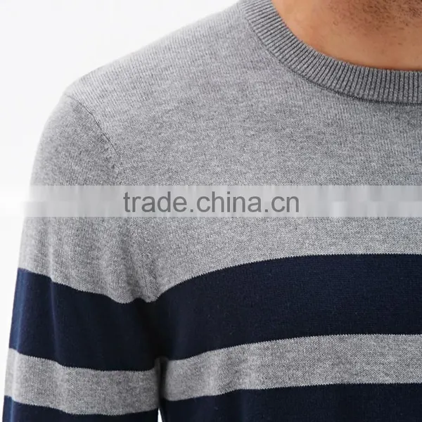 Crew Neck Preppy Style Contrast Striped Cotton Pullover Mens Latest Sweater Design photo-3