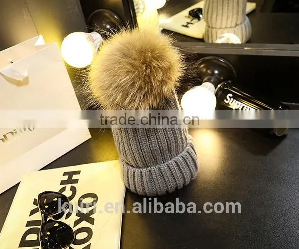 Wholesale Real Mink Fur Pom Poms Knitted Hat Ball Beanies Winter Hat For Women Girl 'S Wool Hat Cotton Thick Female Cap photo-2