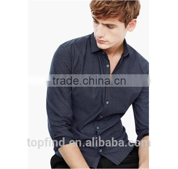 Spots Print Classic Collar White Button Slim Fit Fashionable Casual Men's Shirt for 2016 photo-2