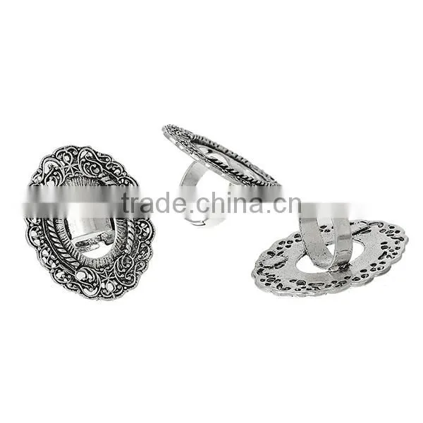 Adjustable Rings Oval Antique Silver Cabochon Settings 17.9mm 10 PCs Ring Setting photo-3