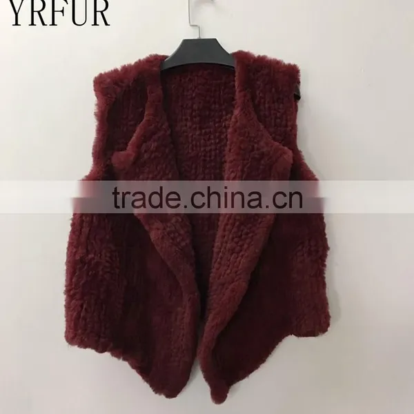 YR1028 Australia Style Lady Fur Vest Cropped Hand Knitted Real Rabbit Fur Gilet photo-5
