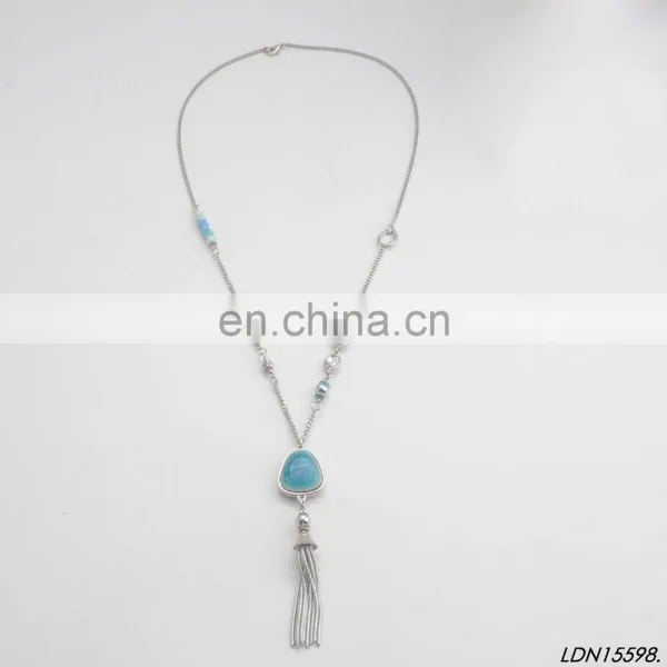 Druzy Aquamarine Gemstone Pendant Charm Necklace Silver Rhinestone Necklaces photo-2