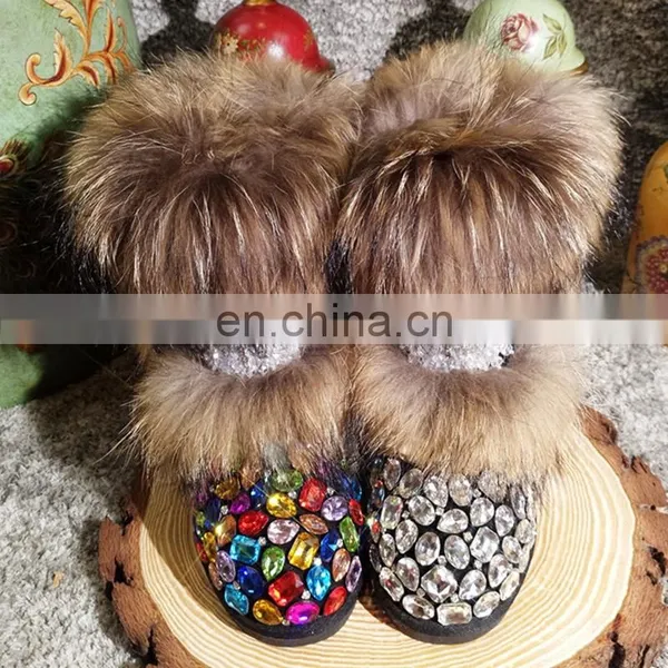 Aidocrystal Girls Italian Latest Fashion Winter Boots Shiny Bling Footwear Handmade Boots With Rhinestone