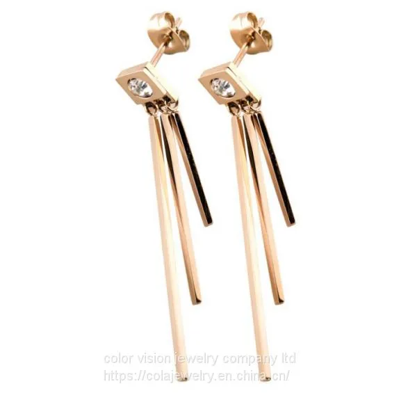 Queen′s Jewellery Fashion Stainless Steel Letter Square Tassel Long Earrings Rose Gold Earring photo-2