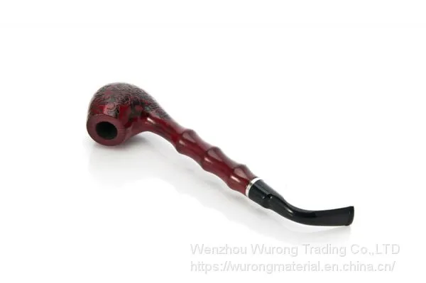 400mm Length Wooden Resin Long Tobacco Pipe With Small Red Head and Bamboo Joint Tube for Smoking photo-2