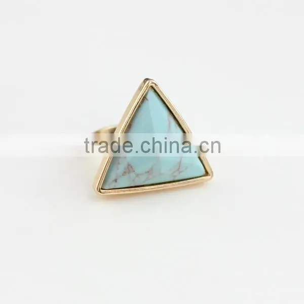 Fashion Triangle Turquoise Gemstone Inlay Gold Ring for Girls photo-4