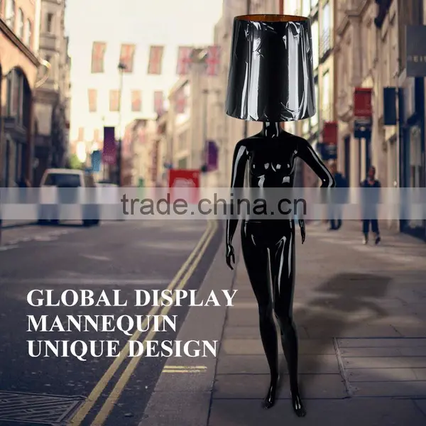 Fashional Window Display Model With Lamp Shape Head Black Female Women Fashion Mannequin photo-3