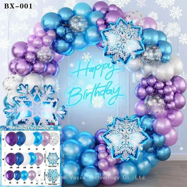 Bulk Snowflake Foil Balloon Sets - Blue/Lavender, for Snow Princess Themed Birthday Parties photo-3