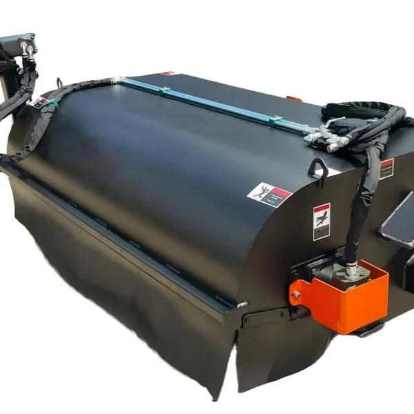 Pickup Sweeper With Side Brush Skid Steer SSQA Gutter Broom Hydraulic Pivoting Arm Orange Motor Guard photo-5
