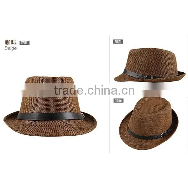 2015 Hot Sell Blank Boys Summer Straw Hat Fedora Hat Paper Straw Hat Fedora With Button 6colors photo-6