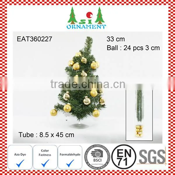 Set of Hanging Balls and Small Artificial Christmas Tree
