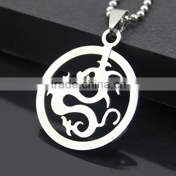 304 Stainless Steel Round Dragon Pendant Necklace photo-3
