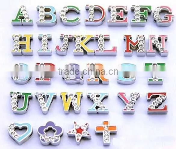 8mm Colorful Letters With Rhinestone Slide Letters DIY Jewelry Accessories