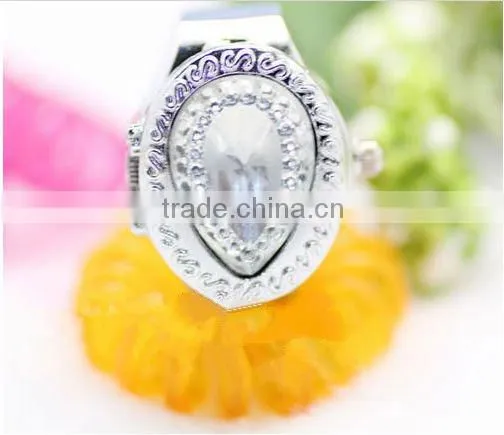 Tear-drop Shape Ladies Ring Watch With Crystal on the Face