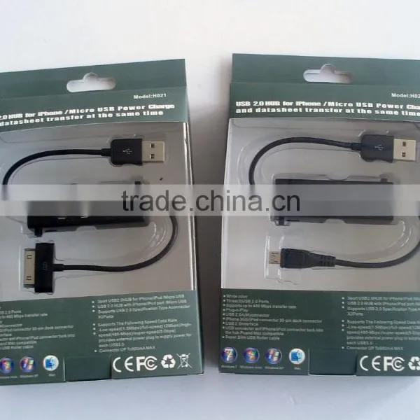 Micro Data Transfer Charge Cable With 3 Port Usb Hub for Samsung photo-2