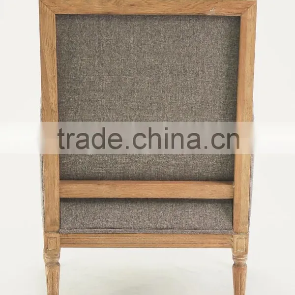 Living Room Chair Use Antique Wood Turedo Linen Grey Chairs/ Hand Carved Wood Armchair (CH-811-OAK) photo-3