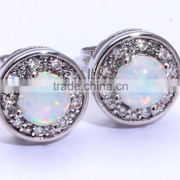 Women 925 Sterling Silver Round White Opal Diamond Stud Earrings Jewelry Quality Choice photo-4