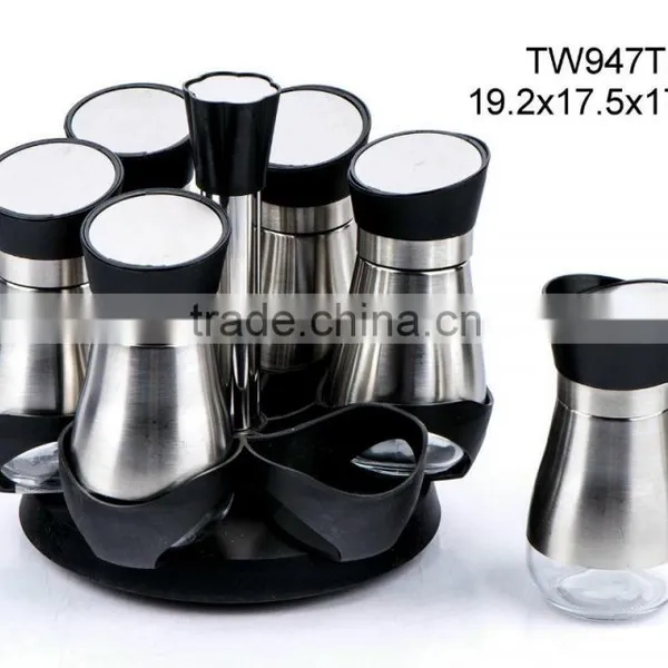 TW947T2 6pcs Glass Spice Jar Set With Stainless Steel Casing and Plastic Stand photo-2