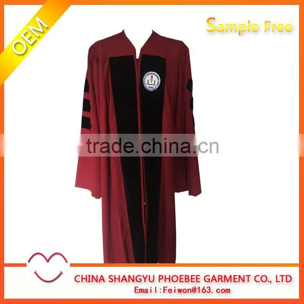 Hot Sell Red Graduation Gown With Black Velvet