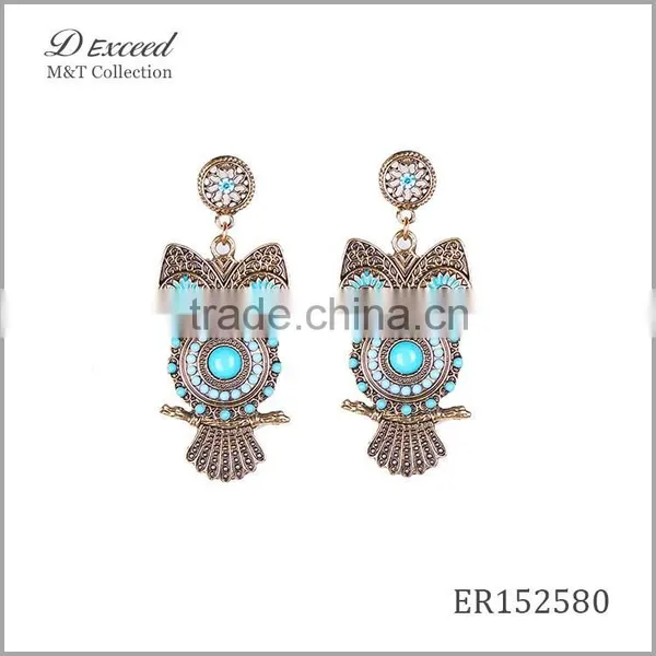 Wholesale Jewelry 2016 Designs Women's Ethnic Bohemian Earrings Owl Gold/Silver Plating Drop Earrings photo-5