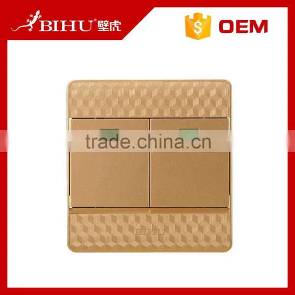 Super Quality BIHU Golden Color PC Material Electrical 2 Gang Switch for Sale photo-2