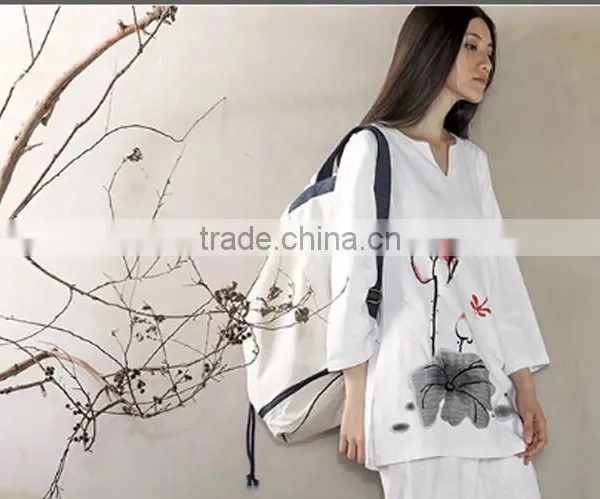 Wholesale Custom High Quality White Large Capacity Sling and Double Shoulders Cotton Canvas Yoga Bag Backpack photo-5