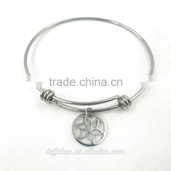 Wholesale Stainless Steel Expandable Wire Bangle With Charm photo-4