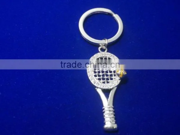 Factory Price Exported Tennis Racket Silver Color Surface Plating Zinc Alloy Keychain photo-2